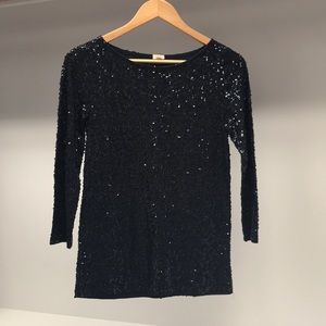 J. Crew Navy Sequined Top